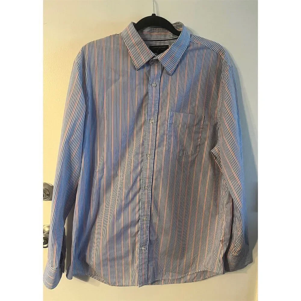 Banana Republic Men's XL Striped Slim Fit Non-Iron Long Sleeve Dress Shirt